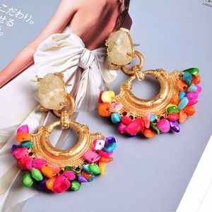 Colorful Druzy Stone Hoop Earrings